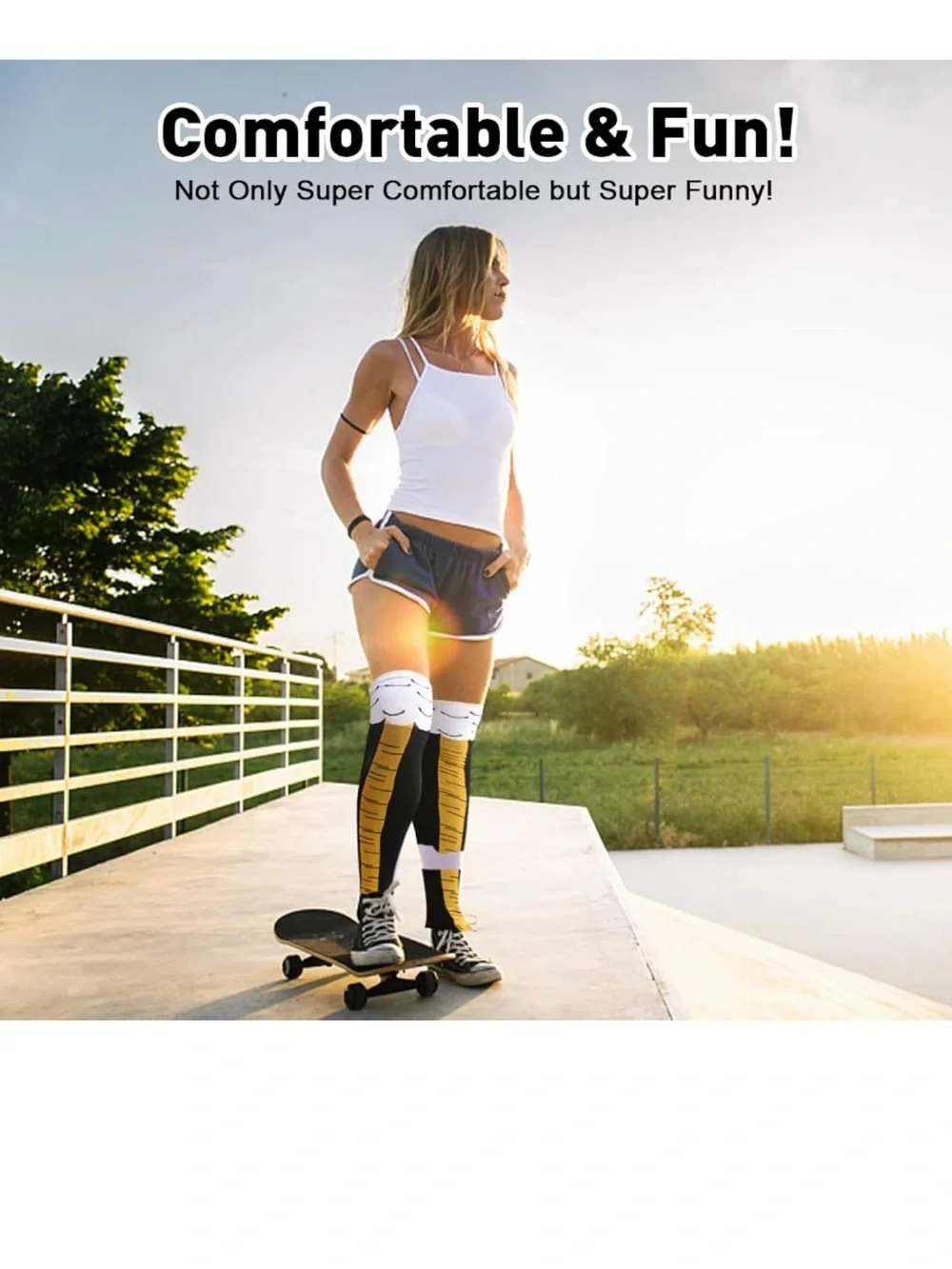 Women’s Chicken Thigh-High Socks - Black/Yellow